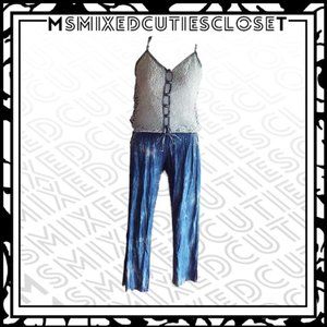 Cute Summer Jean and Lace Jump suit w/ Rhinestones